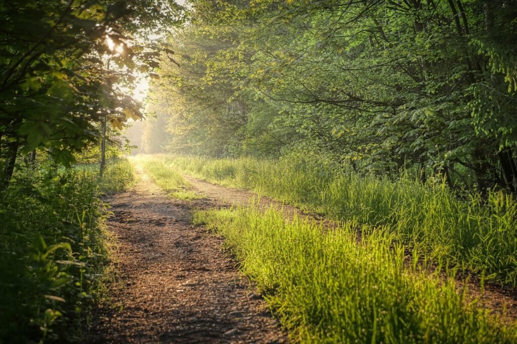 Path through trees in morning light